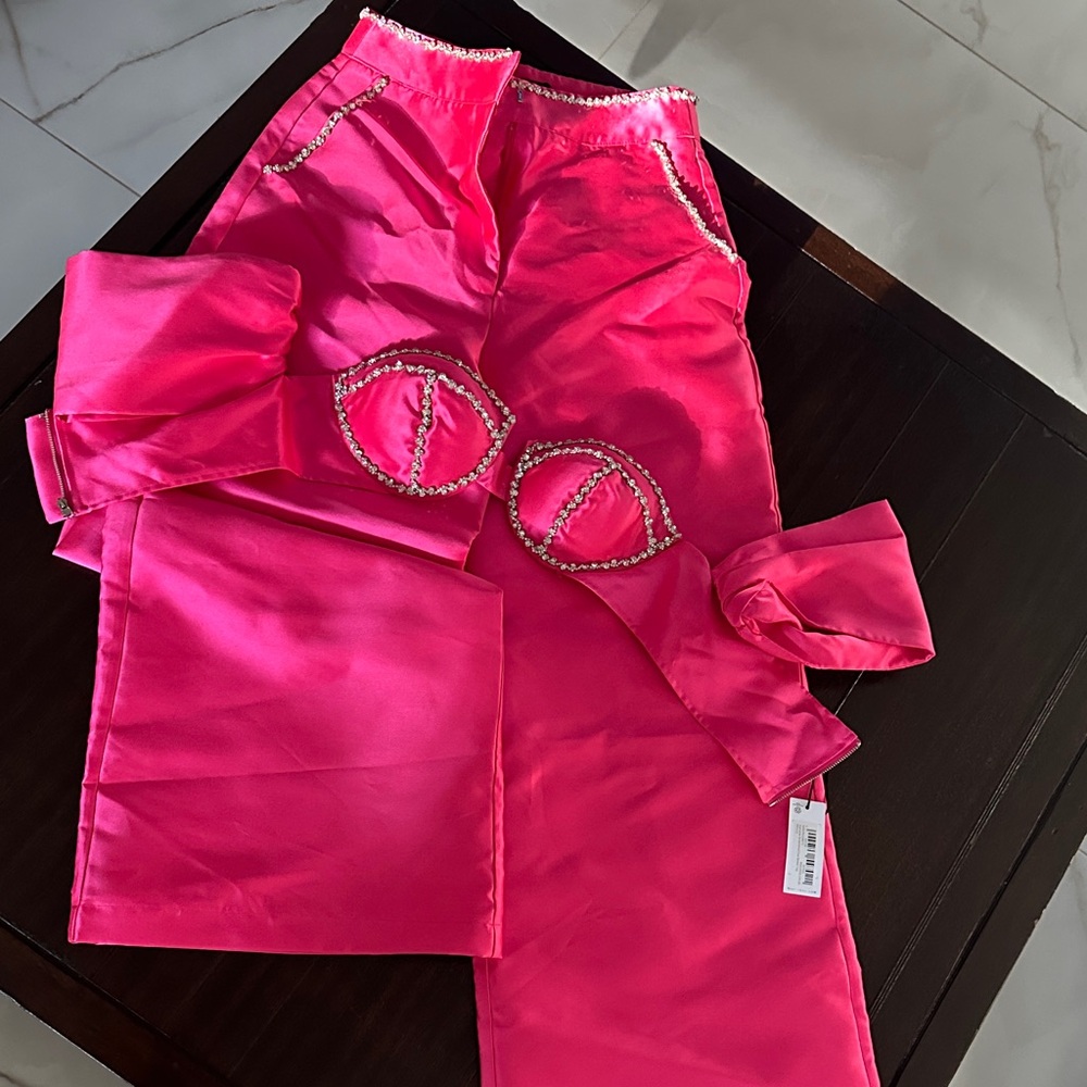 Nasty Gal Fuchsia Satin 2 Piece Set